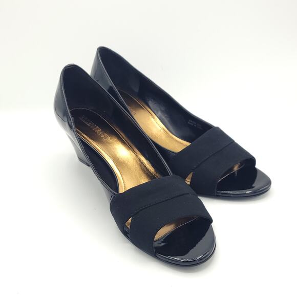 Ellen Tracy patent black peep toe wedges women's size 8.5 - Picture 3 of 10